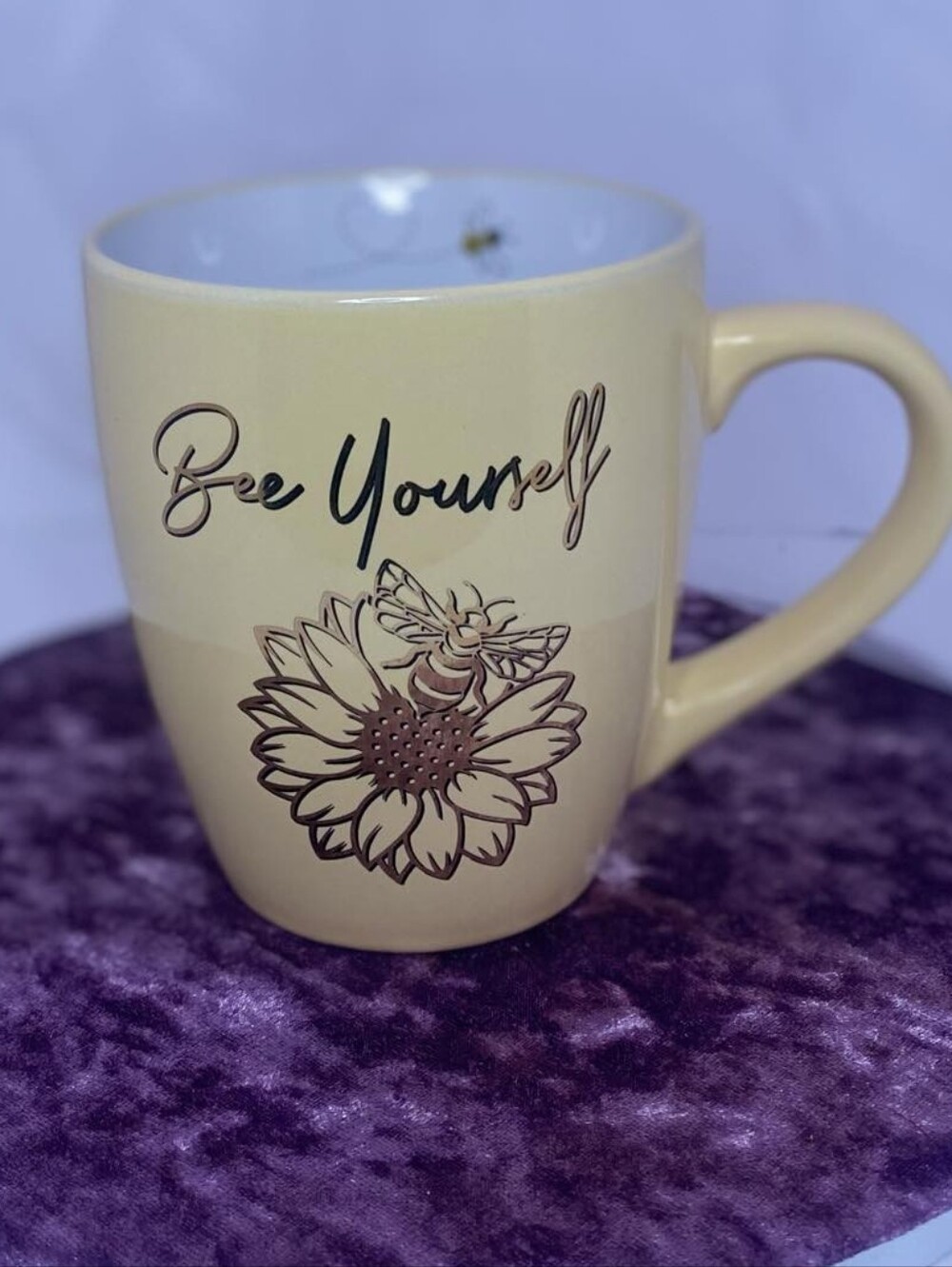 Yellow "Bee Yourself" Floral Ceramic Mug